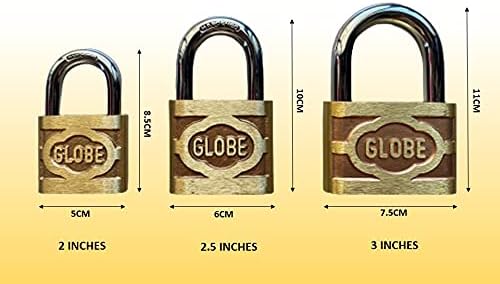 Globe Original Hardened Pure Brass Locks (Pack Of 2) With Free 3 Keys - Gold (2 Inch) | Polished Finish, Keypad Lock