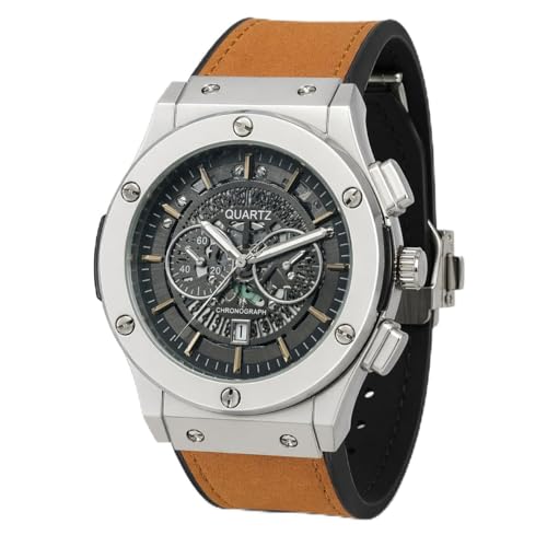 Image of Big Bang Skeleton Dial Luxury Chronograph Watch for Men with Green Strap, Premium Analog Wrist Watch, Stainless Steel Case, Mechanical Style Dial, Sports Inspired Classic Luxury Timepiece, Quartz Movement, Skeleton Display, Stylish Formal Casual Wear