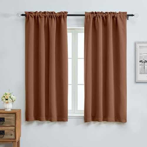 Image of Aiyufeng Sun Baked Blackout Curtains for Bedroom 63 Inch Length 2 Panels, Solid Thermal Insulated Energy Saving Rod Pocket Window Treatment Curtains Blackout Drapes, W40 x L63 Inch, Sun Baked