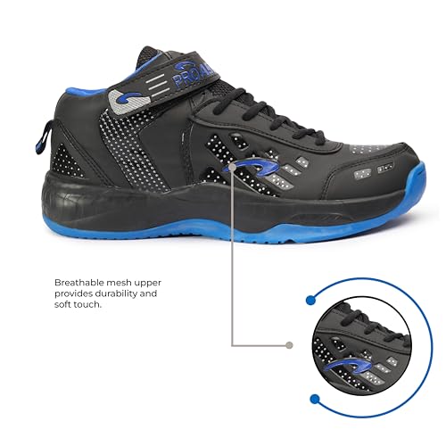 Image of Pro ASE Basketball Shoes with Rubber Sole & Breathable Upper | Indoor & Outdoor Court | Shock Absorption Lining, Anti-Slip, Lightweight & Durable with Velcro for Best Fit | Men, Women & Unisex | Black, Green, Orange, Blue