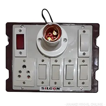Silcon Electric Switch Board (4 Switches, 1 Three Pin, 1 Bulb Holder, 1 Fuse) 'AN'