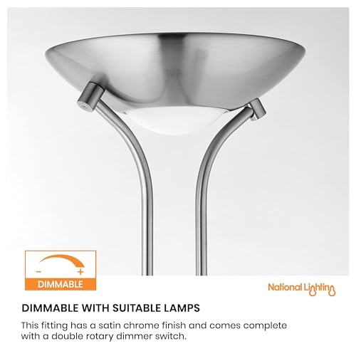 National Lighting Mother and Child Uplighter Floor Lamp with Reading Light - Satin Chrome Finish Floor Lamps for Living Room R7s/G9 Bulbs (Not Included) - 6