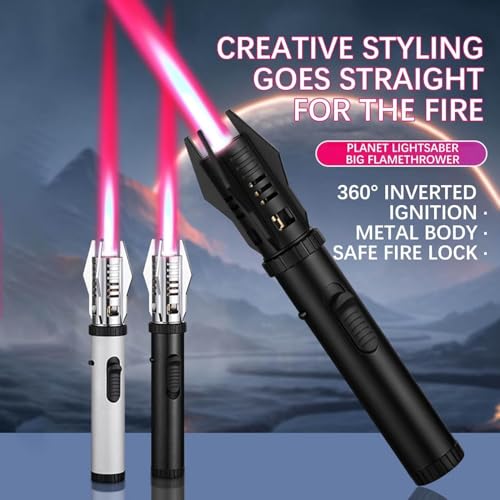 Image of Torch flam Lighter, Bright Fire Lighter with Safety Lock & Adjustable Red /Blue Flame. Refillable Butane Gas Windproof Jet Flame Lighters, for Candles Campfires BBQ Baking, Camping, Pack of 2.