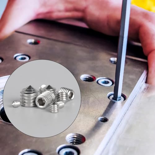 200 Pieces Cone Point Grub Screws M3 M4 M5 M6 M8 Stainless Steel Metric Thread Hex Head Grub Screws Assortment Kit for Door Handle Taps