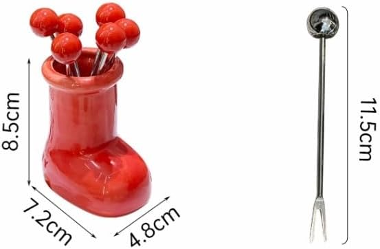 Fruit Fork Jar,Fruit Forks Salad Forks Creative Dinnerware Set, Stainless Steel Fruit Fork Set Dessert Flatware Set, Decorative Fruit Picks Sticks with Boot Design Storage Jar Repeated Use of Fruit Fo