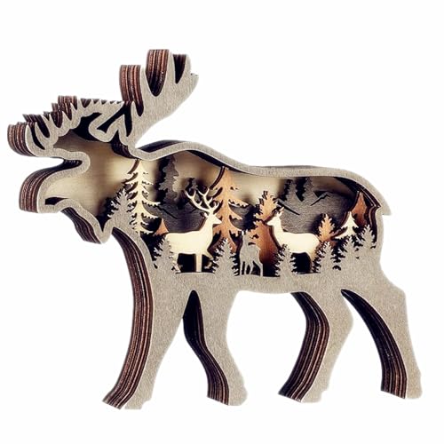 alblinsy Forest Animal Desk Art Decor Wooden Farmhouse Table Decoration, Cabin Nursery Decor Mountain Decor for Bedroom Living Room (Deer)