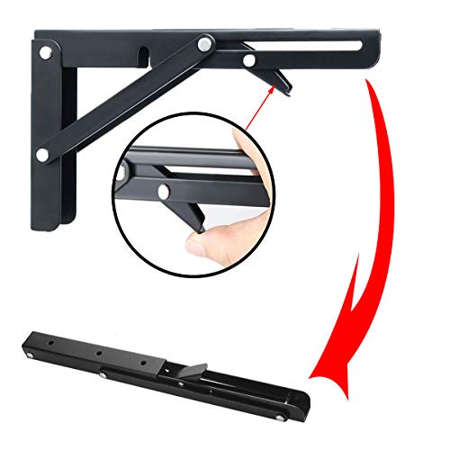 Folding Shelf Brackets - Heavy Duty Metal Collapsible Shelf Bracket For Bench Table, Shelf Hinge Wall Mounted Space Saving Diy Bracket, Max Load: 150 Lb 2 Pcs (14 Inch, Black) #TOP3