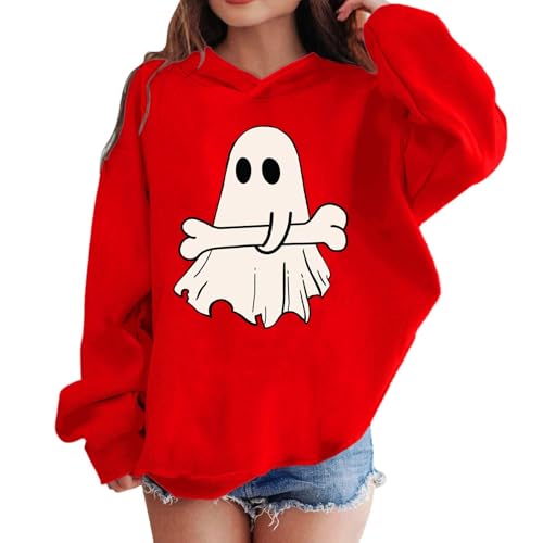 Halloween Hoodies for Girl Cute Ghost Graphic Pullover Sweatshirt Oversized Hooded Spooky Season Holiday Shirts2