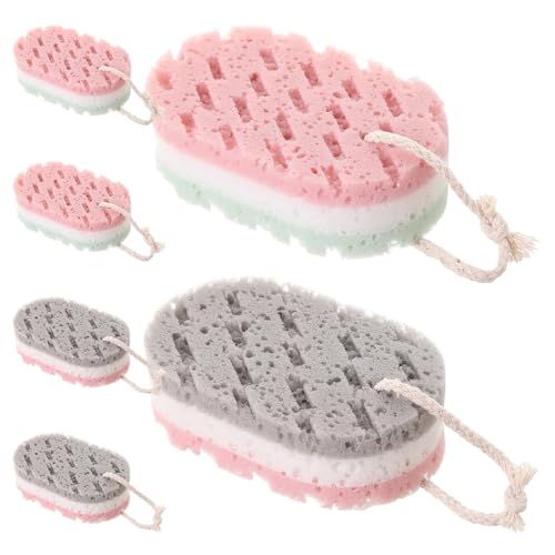 VILLCASE 6 Piezas Esponja de Baño Natural para Ducha Exfoliación Delicada y Doble Limpieza, Material Esponja Cuerda de Algodón para Uso Diario y Colgar