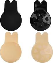 2 Paires Soutien Gorge Adhesif, Remonte Sein Soutien Gorge Dos Nu Push Up Invisible Cache Tetons, Soutien-Gorge sans Bretelles Bras pour Femme (Nude + Noire, Taille S)