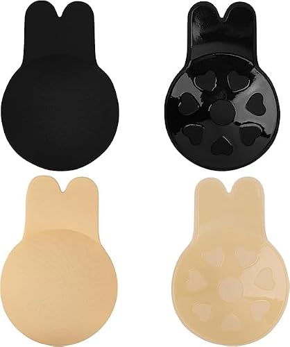 2 Paires Soutien Gorge Adhesif, Remonte Sein Soutien Gorge Dos Nu Push Up Invisible Cache Tetons, Soutien-Gorge sans Bretelles Bras pour Femme (Nude + Noire, Taille S)