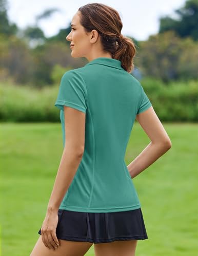 Image of PINSPARK Womens Golf Shirt Short Sleeve Polo V-Neck Quick Dry Tennis Tops | Moisture-wicking Breathable Fabric, Classic Collar, Slim Fit, Ideal for Golf Tennis Pickleball Casual