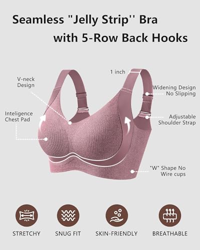 Xcutting Womens Seamless Wireless Supportive Bras Push Up Comfort Soft No Underwire Full Coverage T-Shirt Bra Plus Size and Reguar Size (Vg Red,3XL)