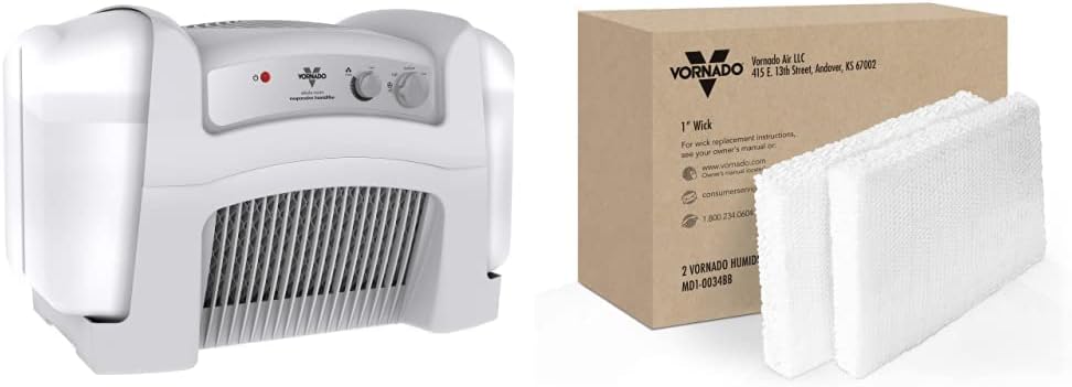 Vornado Evap40 4-Gallon Evaporative Humidifier with Adjustable Humidistat and 3 Speeds & MD1-0034 Replacement Humidifier Wick (Pack of 2), White