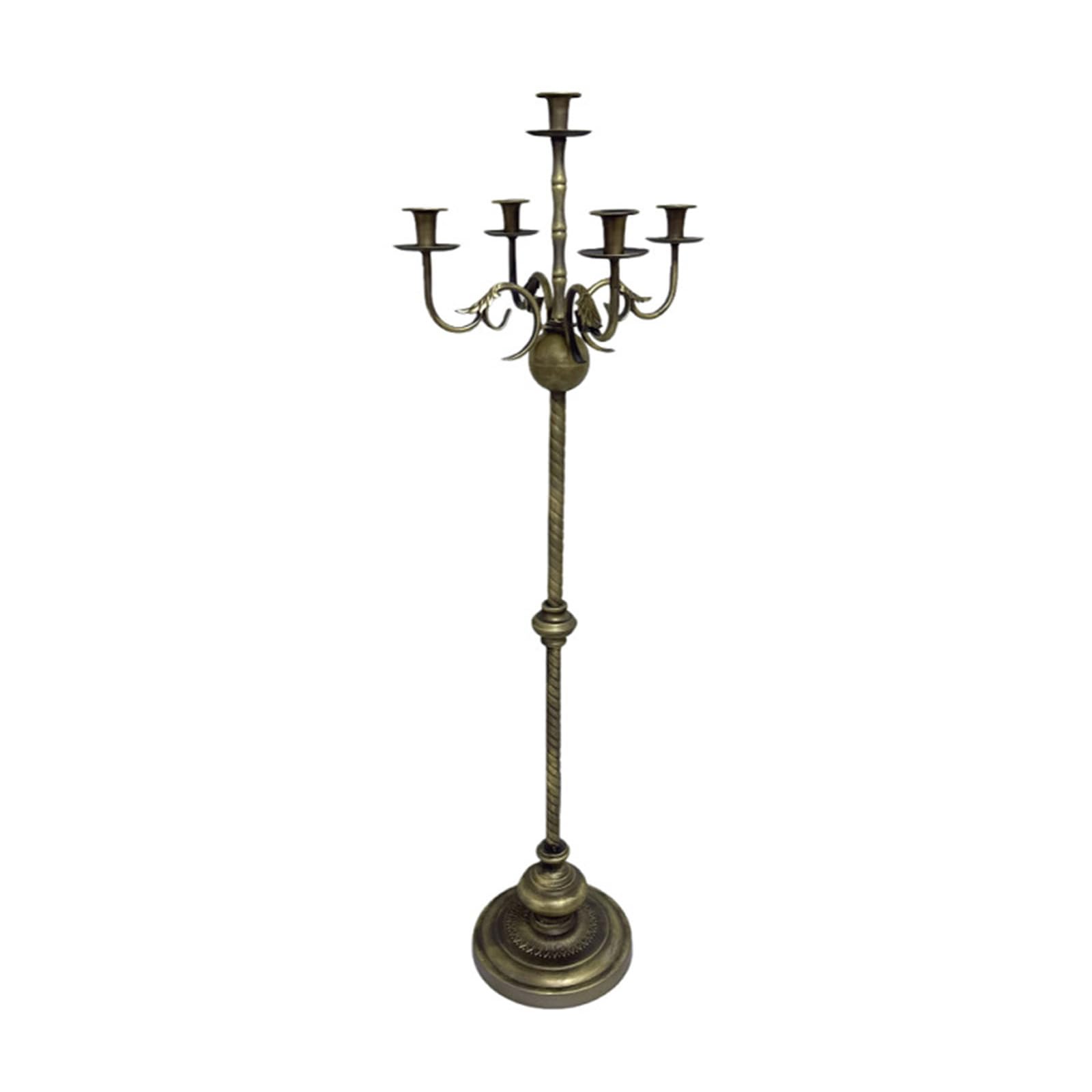 Buxuaaaa Antique Iron Floor Candelabra Candleholder for Centerpiece Tall 5 Arm Candlesticks Holders Metal Taper Stand Antique Standing Candlestick