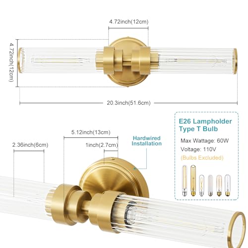 Image of Bathroom Light Fixtures, Gold Wall Sconce in Threaded Glass Indoor Vanity Lights, Modern Bathroom Vanity Light Up and Down Sconces Wall Lighting for Bathroom, Living Room - Bulb Not Included