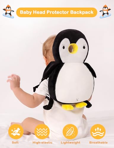 Image of JunNeng Baby Head Protector Backpack for Walking Crawling, White Penguin