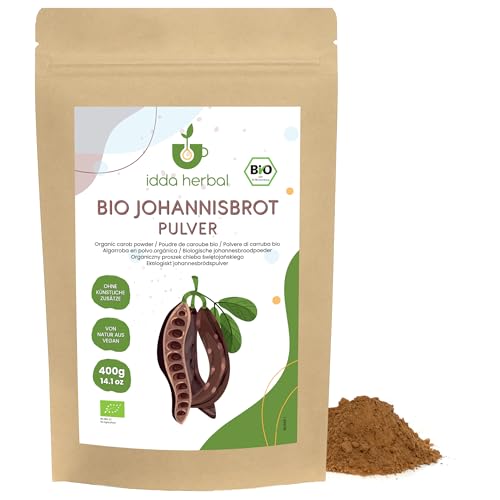 IDDA Herbal Algarroba Orgánica en Polvo 400g, Vainas de Algarroba Secas y Molidas, Edulcorante Natural