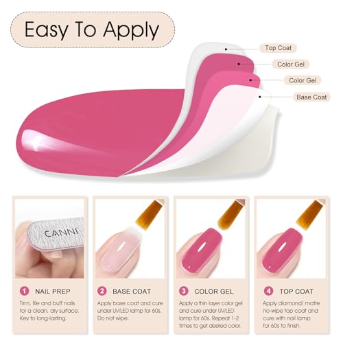 Image of CANNI 9ml Deep Rose Pink Gel Nail Polish, High Gloss UV LED Soak Off Gel