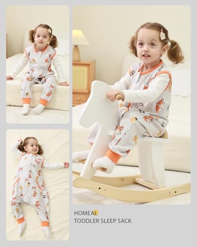 Image of HOMEAL 0.5Tog Toddler Sleep Sacks 12M-2T,Toddler Sleeping Sack with Legs, Sleep Sacks, Wearable Blanket, Fox