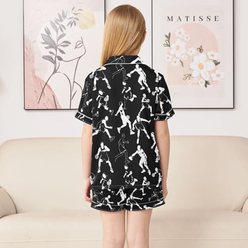 ALAZA Basketball Player Black Satin Pajamas Set Short Sleeve Button Down Sleepwear Summer Pjs 2 Piece4