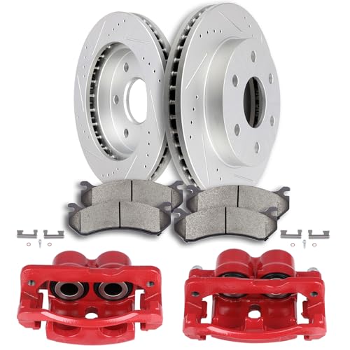 Image of SCITOO Front Brake Kit [4] Brake Pads [2] Brake Rotors [2] Brake Disc Calipers w /Bracket Compatible With 2003-2006 for Cadillac for Escalade ESV,2002-2006 for Cadillac for Escalade EXT