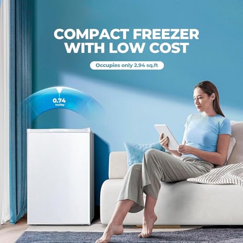 Image of Electactic 3.2 Cu.ft Small Freezer, Mini Upright Freezer with Adjustable Thermostat, Removable Shelves, Reversible Single Door, for Bedroom /Home /Dorms /Apartment (White)