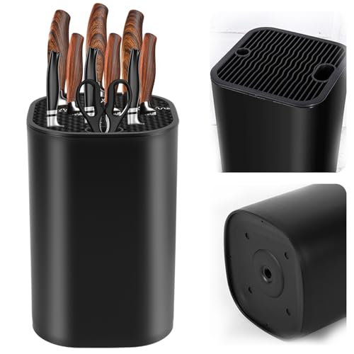 Zyiphor Range Couteaux De Cuisine Porte Couteaux, Universel Bloc Couteaux Cuisine Vide avec 21 Fentes et Design D'écoulement,Rangement de Tous Les Couteaux De Cuisine(Noir)