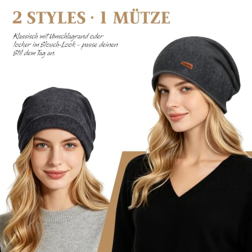 100% Merino Wolle Mütze Damen Herren Leichte Slouch Beanie Chemo Mütze – Bild 4