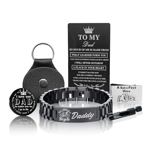 Gifts for Dad, Dad Birthday Gift, Dad Gifts from Daughter 5 Pieces -Black Bracelets for Men, Money Clip, Pocket Hug, Gift Cards, Gift Box, Best Dad Gifts, Gifts for Dad from Son(style 0)