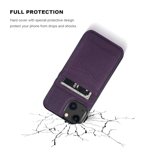 Image of KIHUWEY Compatible with iPhone 13 Case Wallet with Credit Card Holder, Premium Leather Magnetic Clasp Kickstand Heavy Duty Protective Cover for iPhone 13 6.1 inch (Lichee Dark Purple)