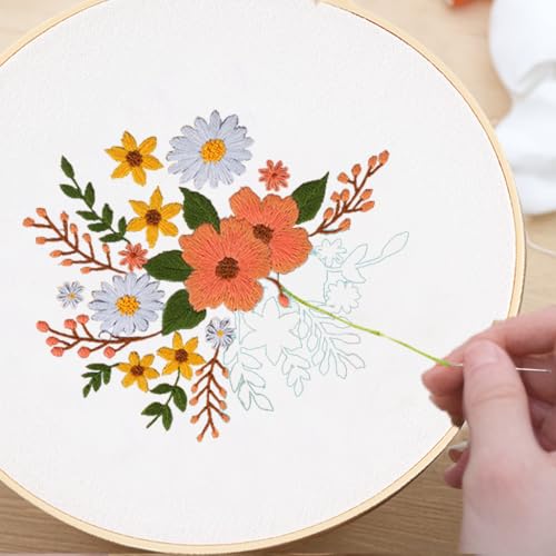 Image of Huacan Embroidery Canvas Bag Kits for Adults Beginner Stamped Flowers Pattern DIY Cross Stitch Printed Flower Stitching Sewing Kit