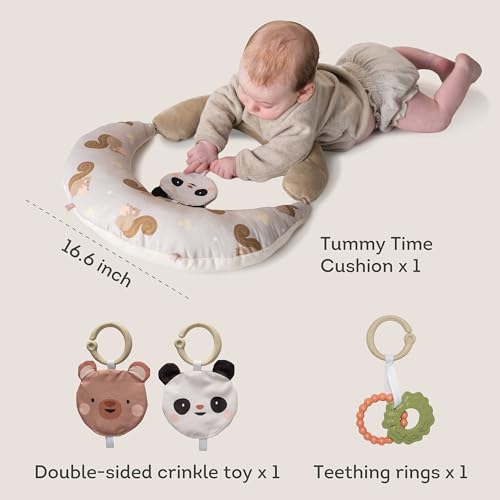 Image of Taf Toys Tummy Time Support, 2-Stage Baby Toy for Newborns 0-6M, Crinkle Toy & U-Shape Design, Strengthens Neck /Back Muscles, Comfortable Baby Essentials & Must-Haves Montessori Toy for Infant Newborn