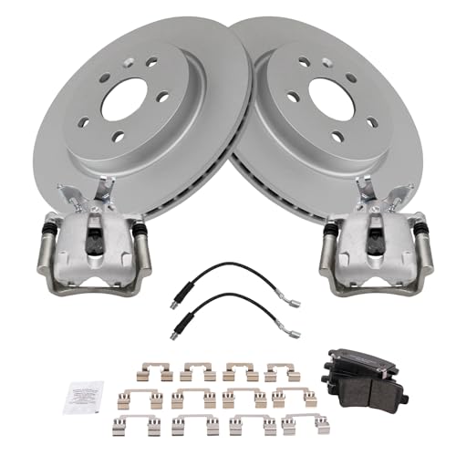 Image of TRQ Rear Brake Pad and Rotor Set Ceramic G Coated 315 mm Rotors Calipers Compatible with 2014-2015 Chevrolet Malibu 2016 Malibu Limited