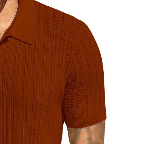 Men's Lapel Button Down Slim Fit Knit Top Vintage Textured Business Short Sleeves Casual Thin Knitted Cardigan (Brown 1,Large)3