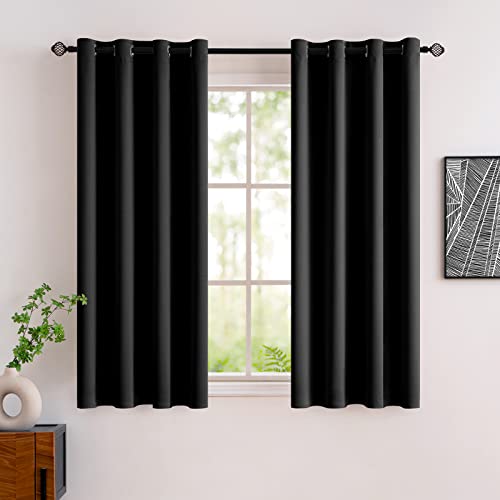 MIULEE Room Darkening Curtains Thermal Insulated Black Out Drapes Solid Window Treatment Grommet Light Blocking Blackout Curtain for Living Room Bedroom 2 Panels Set 52 x 54 inch Length Black