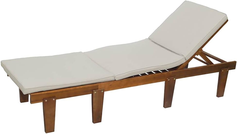 RAINTREE Premium Sun Lounger, Ultra-Comfortable Pool Lounger with Adjustable Recline, Weather-Resistant Fabric & Wooden Frame Sun Recliner, Perfect for Poolside, Garden, Patio Relaxation (White)