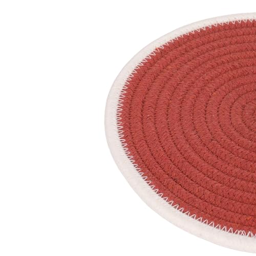 Image of DENOVA Cotton Rope Trivet for Hot Pots and Pans - Heat Resistant Table Mat, Rustic Kitchen & Dining Protection, Pack of 3 (Rust & Cream Edge Line, 23cm)