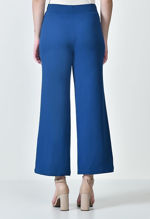 Image of Women's High Waist Straight Fit Trousers,Solid Korean Stretchable Pants for Women, Regular Fit Elastic Waist Full Length Formal Trouser,Casual,Office Wear