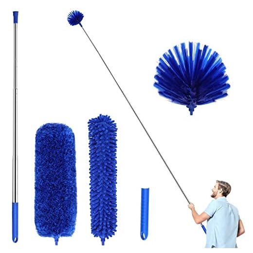 Microfiber Dusters w 2 Handle Sets, Durable 15~100 Inchs Long Telescopic Rod, Washable, Feather Dusters for Cleaning Cobweb, Ceilings Fans (5 Pack)……