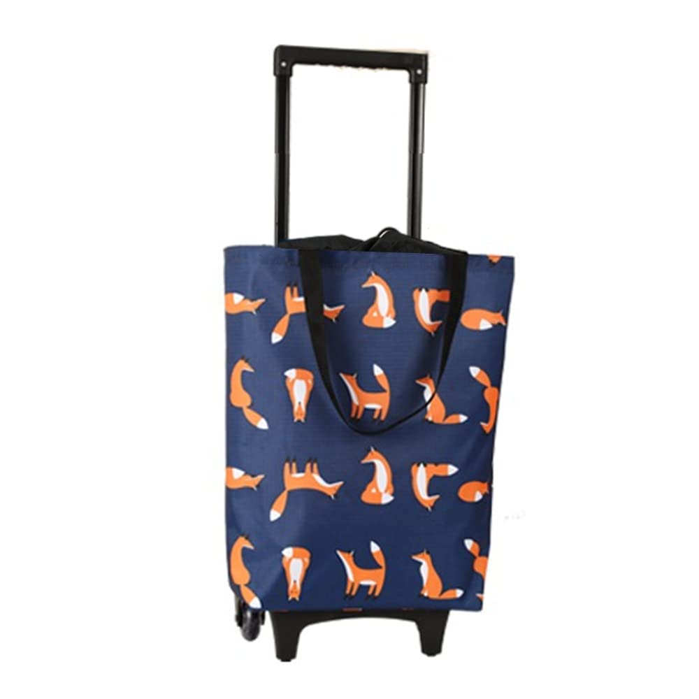 FalytemowFoldable Shopping Cart with Wheels Oxford Fabric Trolley Bag Collapsible Reusable Tote Bags Grocery Cart for Travel Home Kitchen Supermarket (Fox)