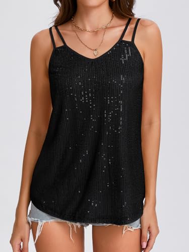 Sequin Tops for Women V Neck Dressy Tank Tops Sparkly Party Club Night Disco Concert Outfits S-XXL3