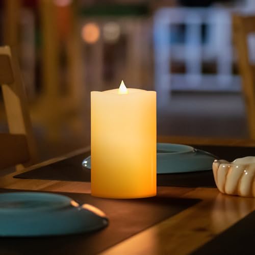 Image of 1PCS, 3 x 5 inches Flameless Candle with Remote Control, 3D Flickering Wick, Real Wax, Battery Candles,with Timer,Battery Powered Candles,for Holiday Home Decor,Ivory