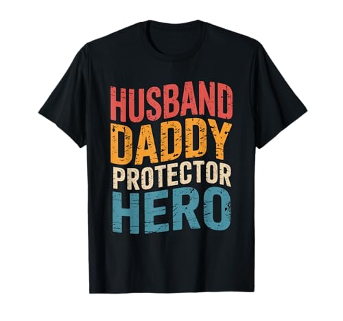 Husband Daddy Protector Hero Retro Distressed Father's Day Camiseta