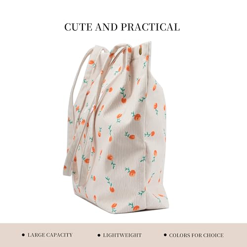 Image of TOPASION Cute Corduroy Tote Bag Canvas Shoulder Handbags for Women Travel Shopping