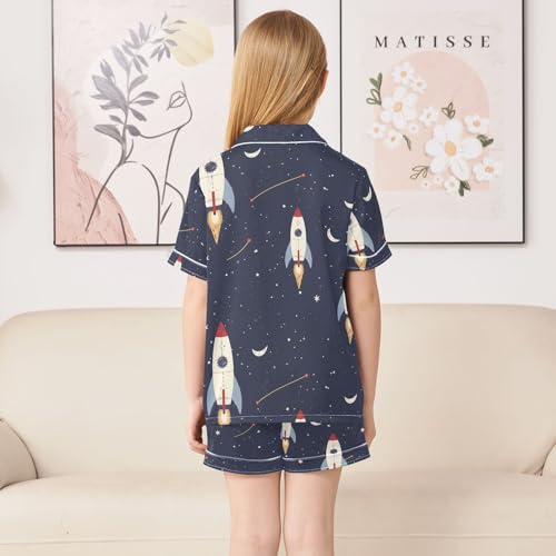 ALAZA Blue Moon Star Planet Pajamas Satin Pajama Set Short Sleeve Button Down Sleepwear4