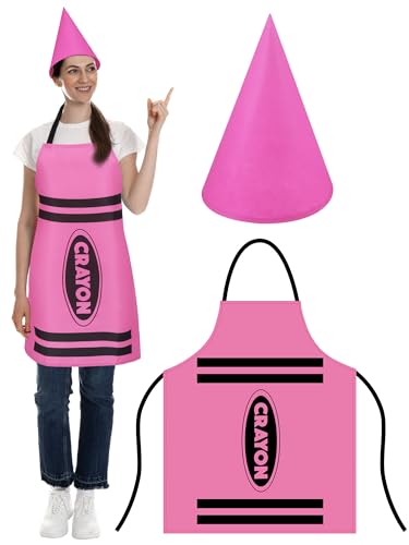 Teenyyou Crayon Apron and Funny Gnome Cone Hats for Costume Set for Adults Fancy Dress Outfit Halloween Cosplay Dress up(Pink)