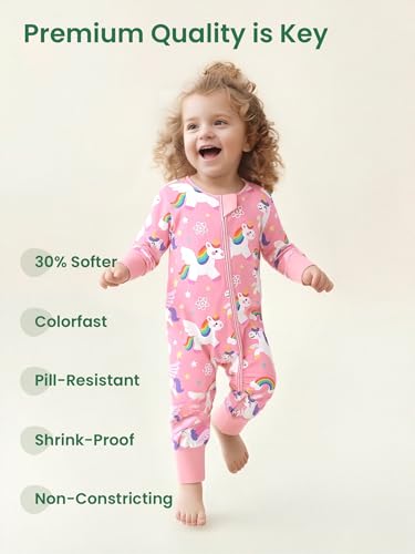Image of Unisex Baby Bamboo Viscose Long Sleeve Romper, Cute Prints Zipper Footless Jumpsuit, Toddler One-Piece Outfits