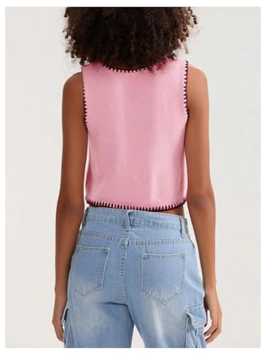 GORGLITTER Women's Button Up Cropped Sweater Vest Sleeveless Lightweight Knit Cardigan Fall Tops Trendy3