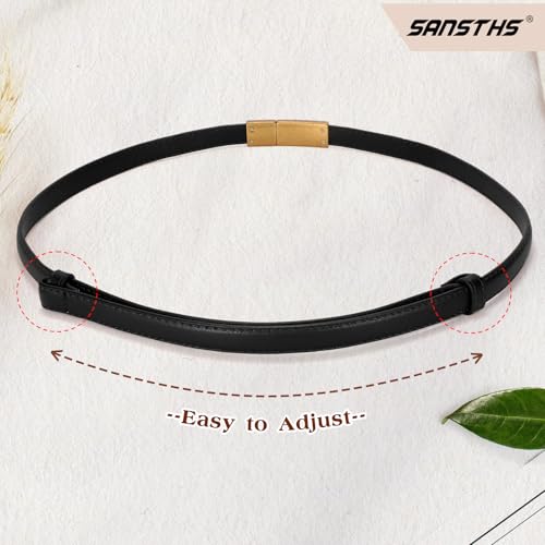 SANSTHS 2 Pack Thin Ladies Waist Belt for Dresses Jeans Pants, Skinny Womens Belt with Antique Gold Buckle